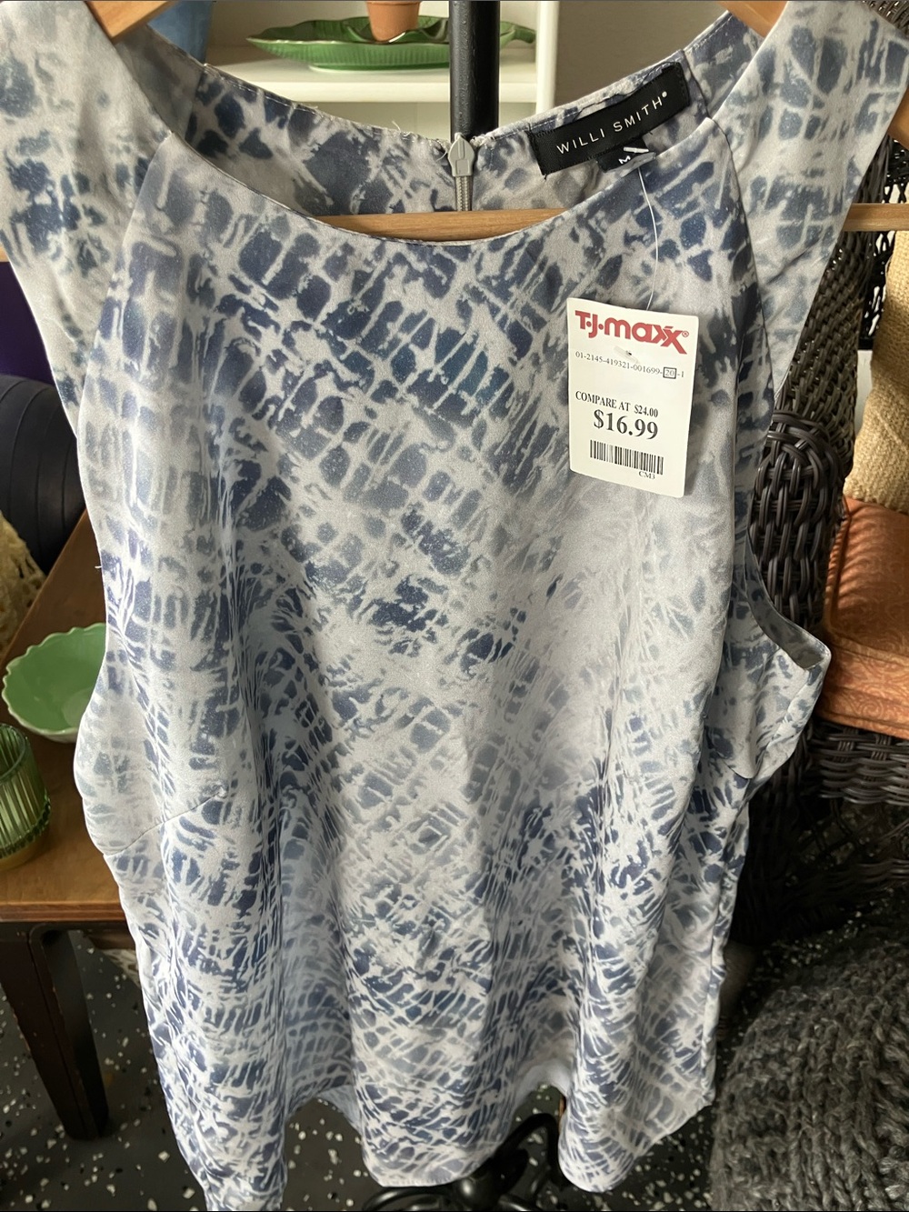 Willi Smith Blue and White Tie-Dye Tank Top